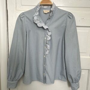Sezane Chlo Shirt Stripe Ecru/Blue Sz 36